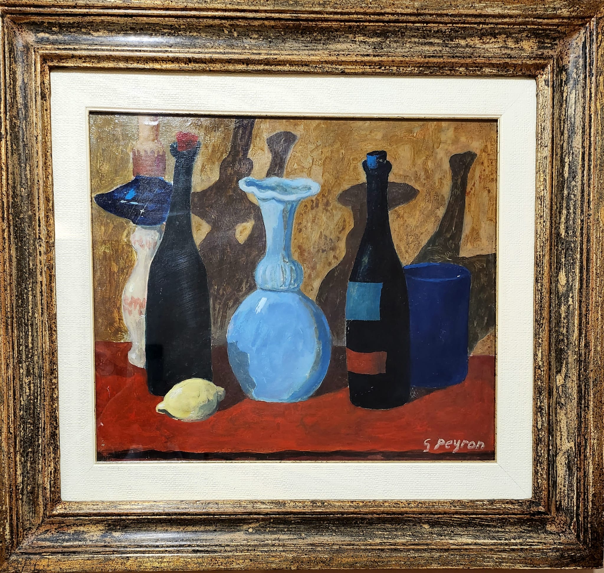 Guido Peyron, Bottiglie, Olio su cartone, cm 40x50, Anni 50