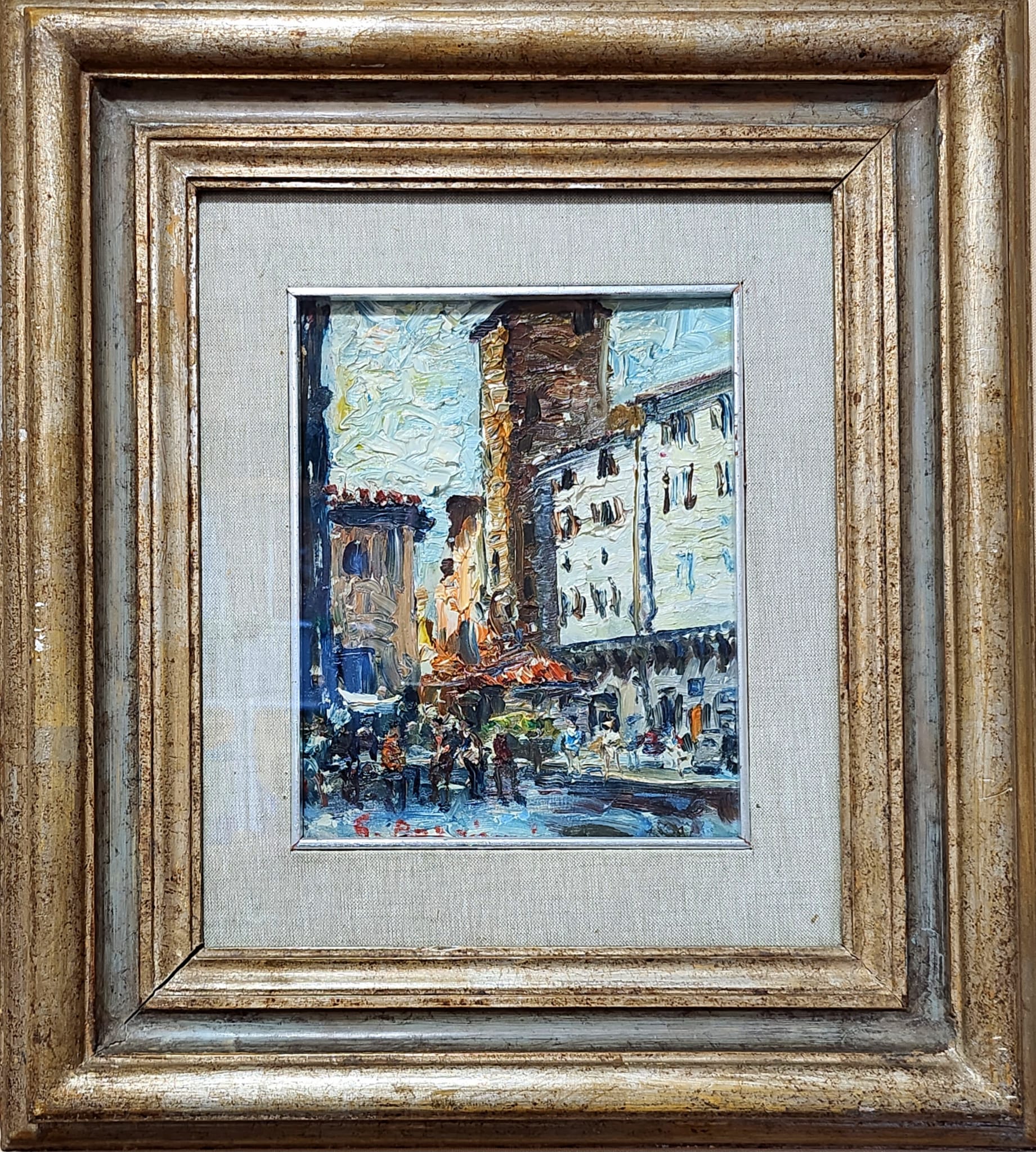 Guido Borgianni, Strada fiorentina, olio su cartone telato, cm 25x20, 1964-1965