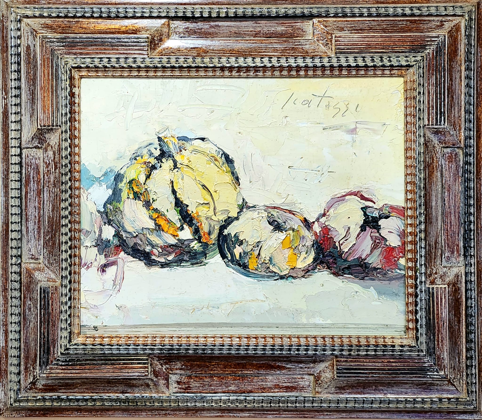 Sergio Scatizzi, Natura con meloni, olio su tavola, cm 40x50, 1999