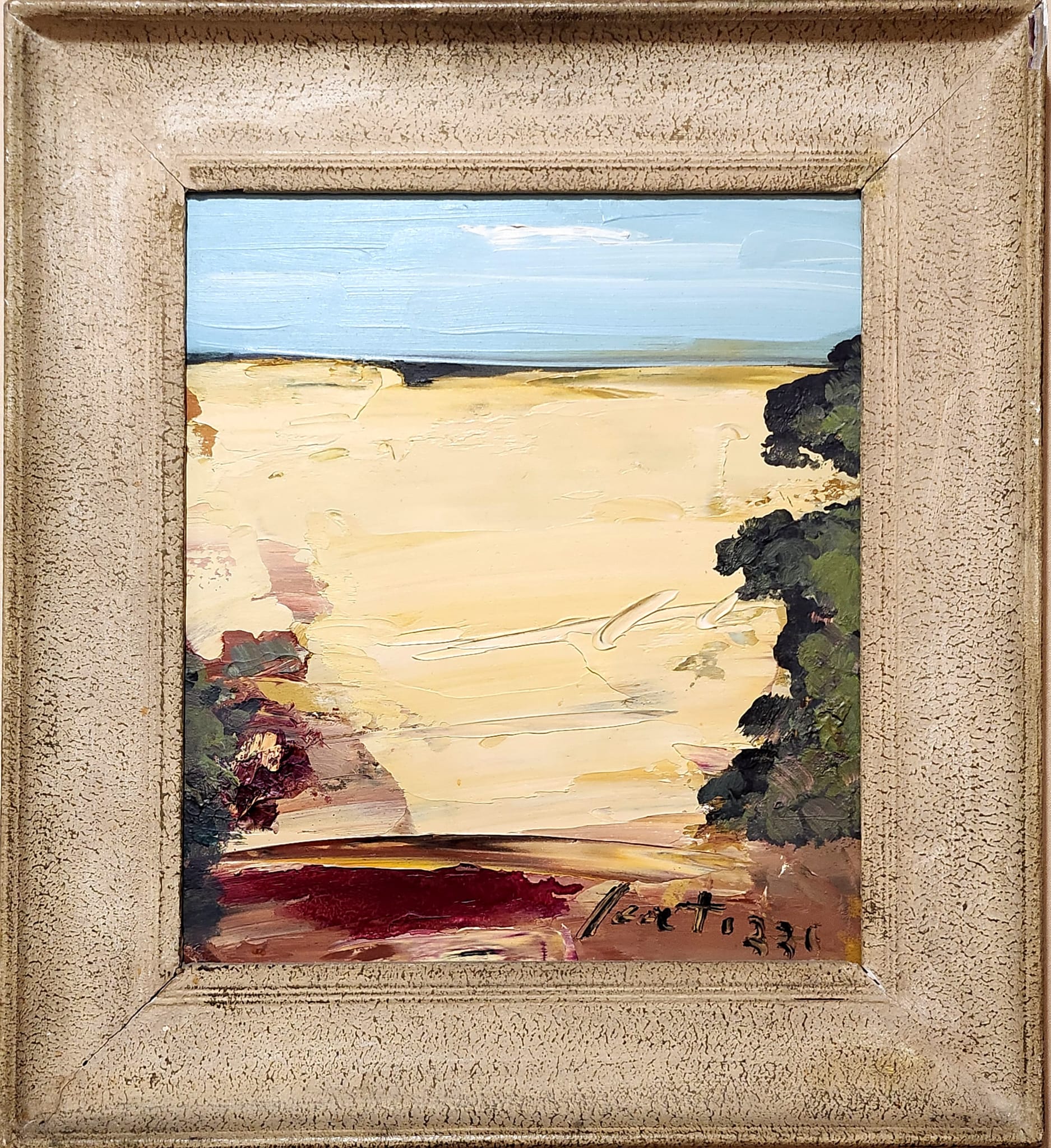 Sergio Scatizzi, Spiaggia, olio su tavola, cm 41,5x36, Anni 90