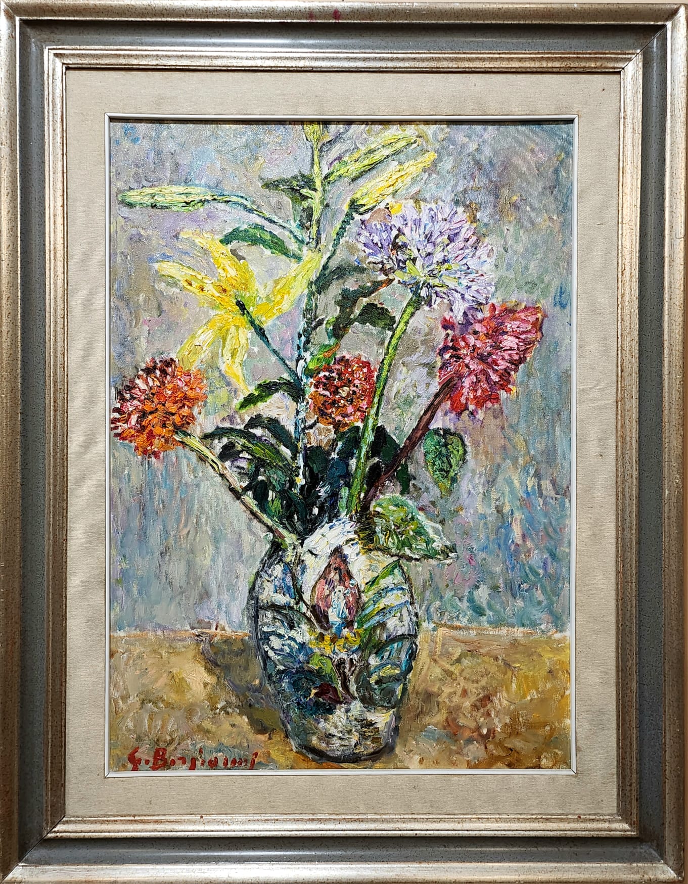 Guido Borgianni, Vaso di fiori, olio su tela, cm 70x50, 1979-1980