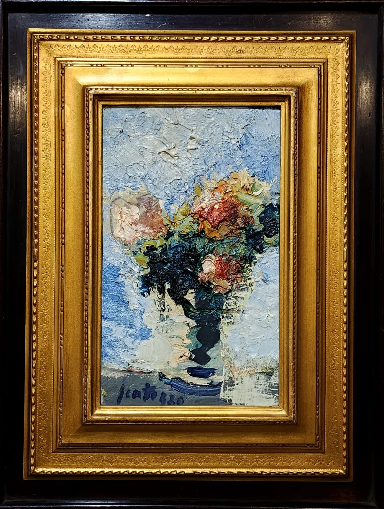 Sergio Scatizzi, Fiori nel vasetto, olio su tavola, cm 26,5x16,5, 1999