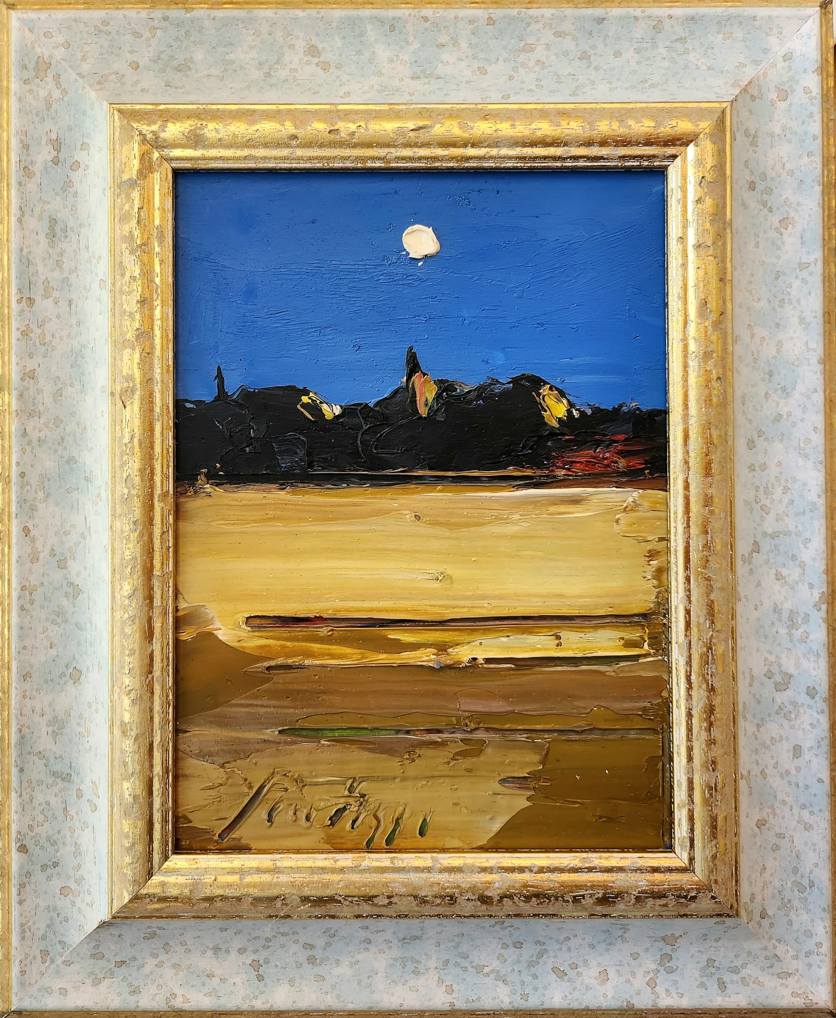 Sergio Scatizzi, Paesaggio con la luna, Olio su tavola, cm 24x17,5, 2002-2003