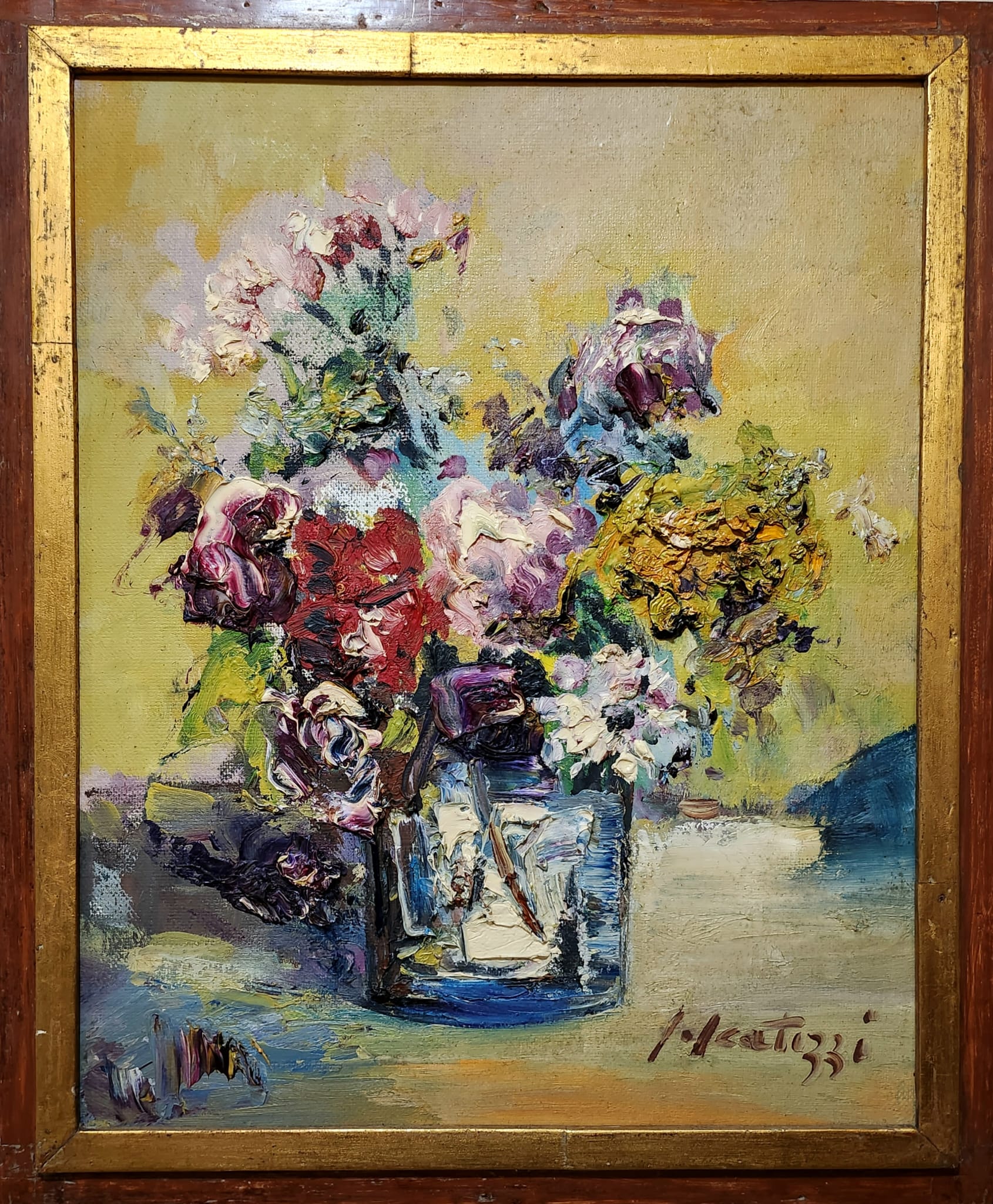 Sergio Scatizzi, Vaso di fiori, olio su tela, cm 65x62, 1976-1977